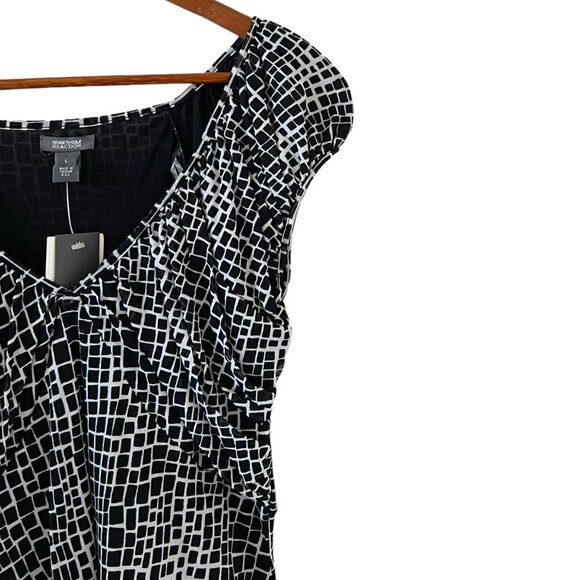 Kenneth Cole Reaction NEW Black & White Tribal Print Midi Dress Size L - Picture 4 of 15